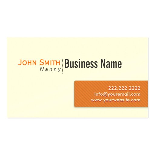 Modern Orange Label Nanny Business Card (front side)