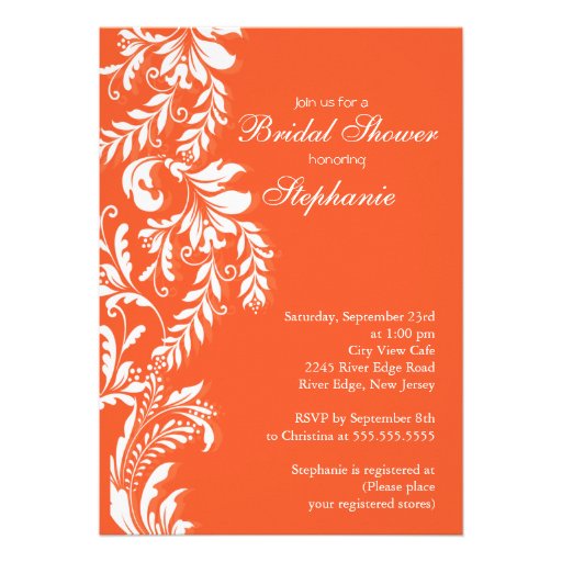 Modern Orange Leaf Swirl Bridal Shower Invitation