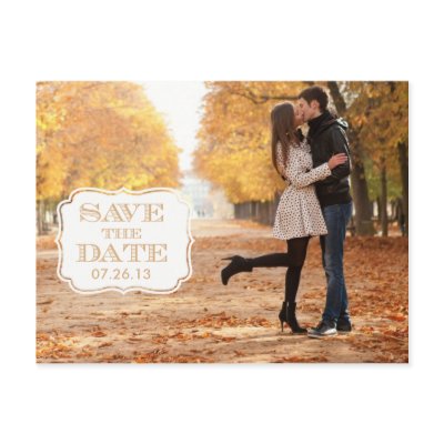 Modern Orange Swirl Label Save the Date Photo Card Post Card