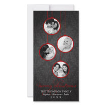 Modern Ornament Red & Black Merry Christmas Custom Photo Card