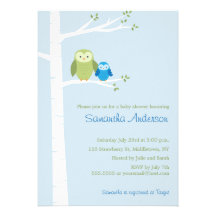 Modern Owl Birch Baby Shower Invitation - Boy