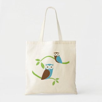 Modern Owl & Owlet Tote - Blue bag
