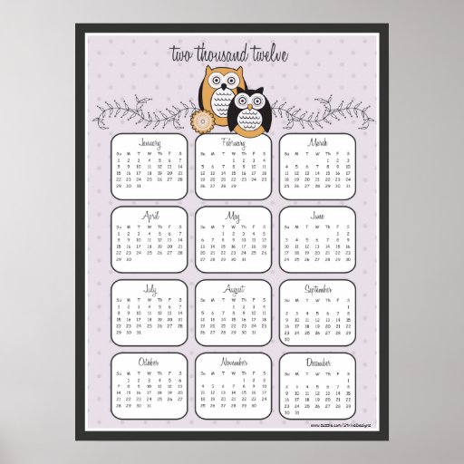 Modern Owls 2012 Calendar Poster