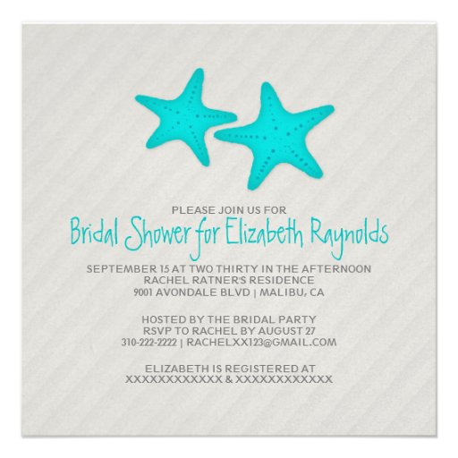 Modern Pair of Starfish Bridal Shower Invitations