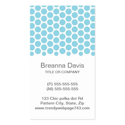 Modern pale blue white polka dots dot pattern business card (front side)