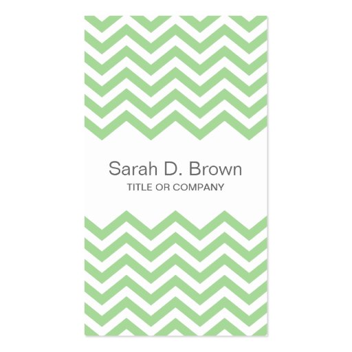 Modern pale green chevron pattern business card (front side)