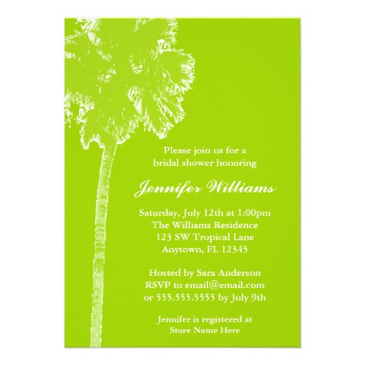 Modern Palm Tree Lime Green Bridal Shower Custom Announcement