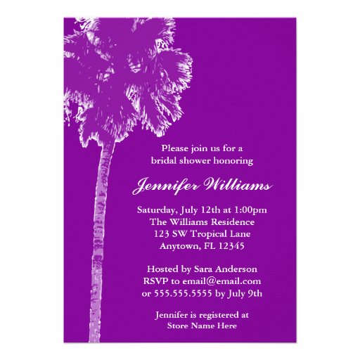 Modern Palm Tree Purple Bridal Shower Custom Invite