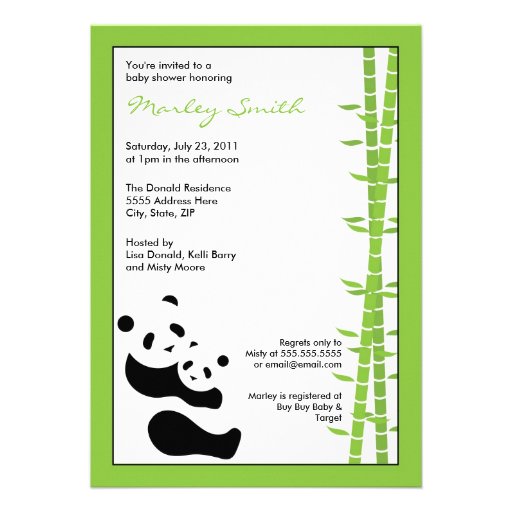 Modern Pandas & Bamboo 5 x 7 Invitation