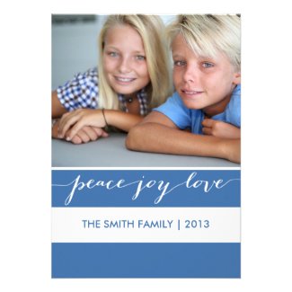 Modern Peace, Joy, Love Holiday Photo Card | Blue