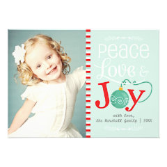 Modern Peace Love & Joy Christmas Photo Custom Invitations