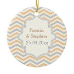 Modern peach, grey, ivory chevron pattern custom ornaments