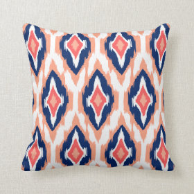 Modern peach navy coral Ikat Tribal Pattern 1a Pillows