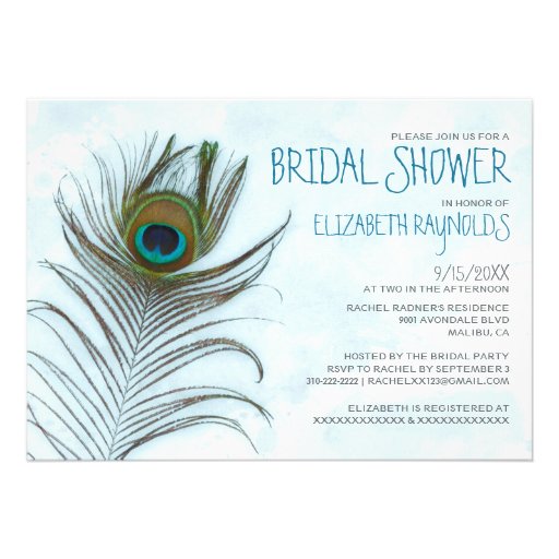 Modern Peacock Feather Bridal Shower Invitations