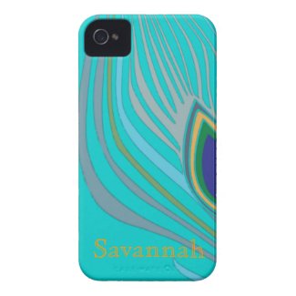 Modern Peacock Feather Personalized Damask iPhone Iphone 4 Case-mate Case