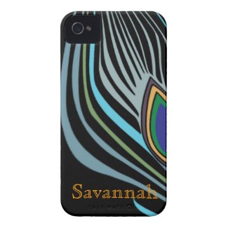 Modern Peacock Feather Personalized Damask iPhone Iphone 4 Case-mate Cases