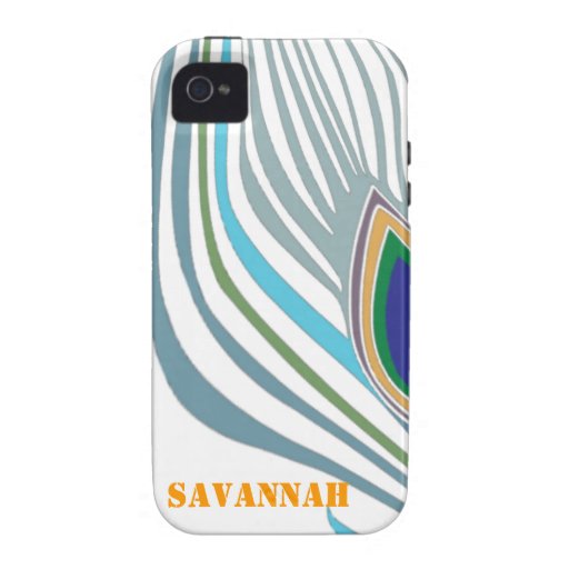 Modern Peacock Feather Personalized Damask iPhone iPhone 4 Cases