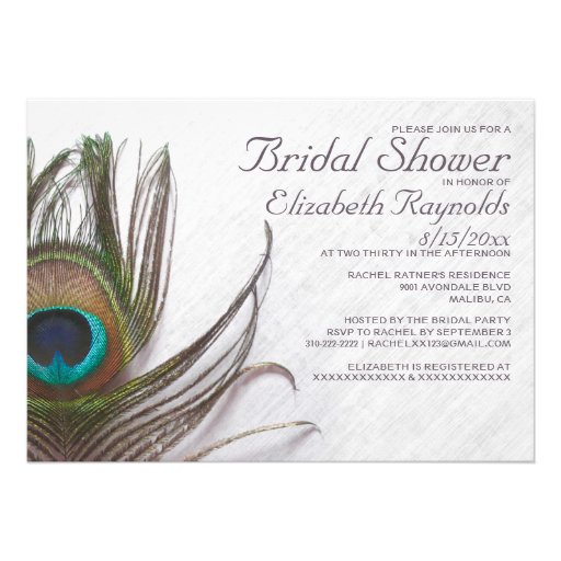 Modern Peacock Feathers Bridal Shower Invitations