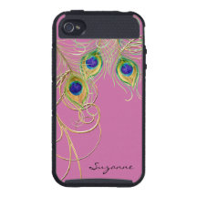Modern Peacock Feathers Elegant Gold Swirl Name iPhone 4/4S Case