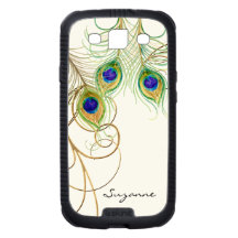 Modern Peacock Feathers Elegant Gold Swirl Name Samsung Galaxy SIII Cases