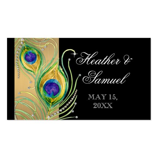 Modern Peacock Feathers Faux Jewel Scroll Swirl Business Cards (front side)