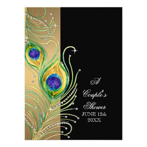 Modern Peacock Feathers Faux Jewel Scroll Swirl Personalized Announcement