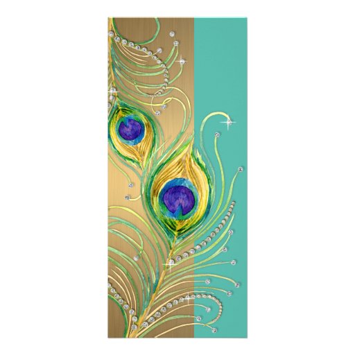 Modern Peacock Feathers Faux Jewel Scroll Swirl Invite