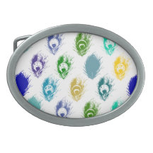 Modern Peacock feathers print art Belt Buckles