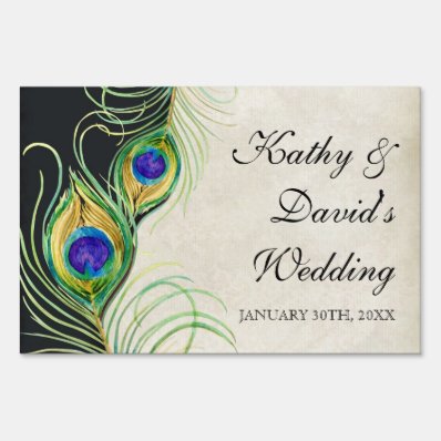Modern Peacock Feathers Wedding Ceremony Signage Yard Sign