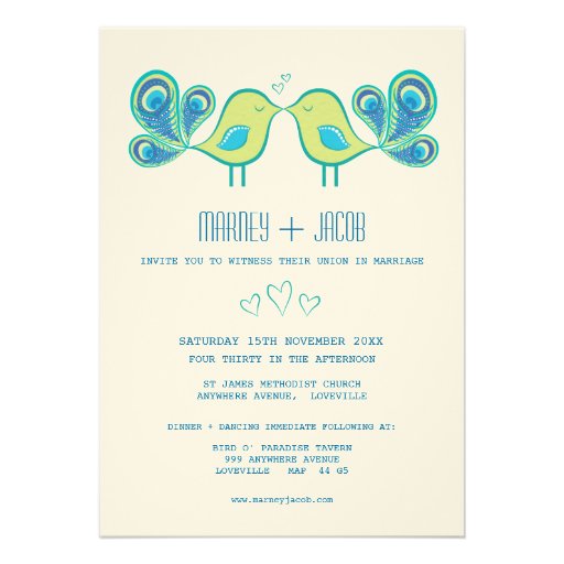 Modern Peacock Love Birds Wedding Monogram Custom Announcement