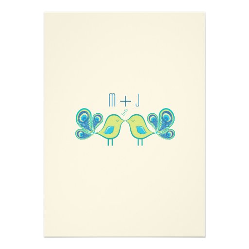 Modern Peacock Love Birds Wedding Monogram Custom Announcement