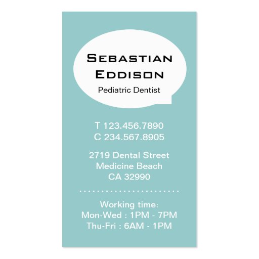 Modern Pediatric Dental Care Business Card (back side)