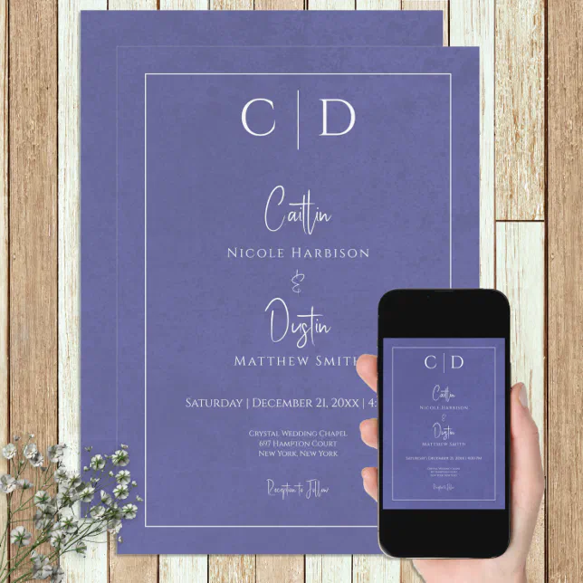 Modern Peri Minimal Monogram Wedding Invitation Zazzle