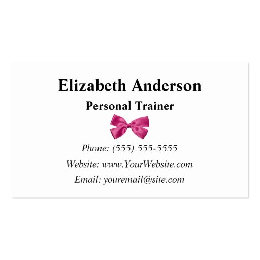 Modern Personal Trainer With Girly Pink Ribbon Business Cards (back side)