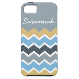Modern Personalized Blue Gray Chevron Case iPhone 5 Cover