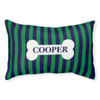 Modern Personalized Striped Dog Bed - Navy/Green Small Dog Bed
