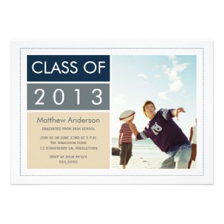 Modern Photo Graduation Invitation - Blue/Tan