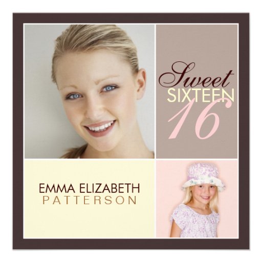 Modern Photo Square Sweet Sixteen Birthday Party Custom Invite (front side)