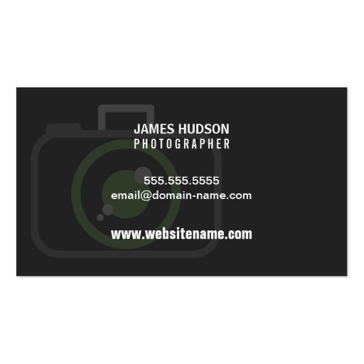Modern Photography Green White Gray Business Card Template (back side)
