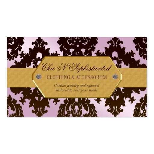 Modern Pink and Brown Damask Business Cards (front side)