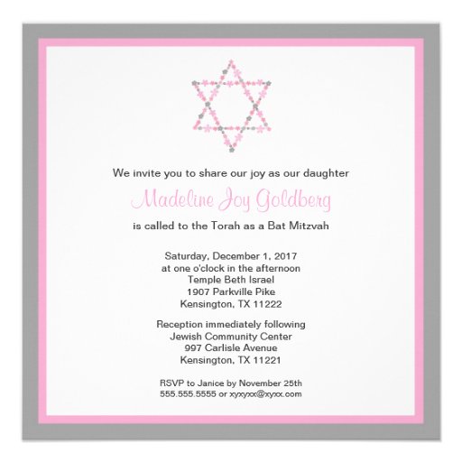 Modern Pink and Gray Floral Bat Mitzvah Invite