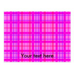 Modern pink and violet plaid post cards