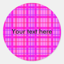 Modern pink and violet plaid round sticker