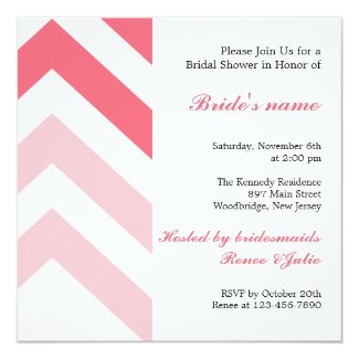 Modern Pink And White Chevron Bridal Shower 5.25x5.25 Square Paper Invitation Card