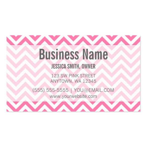 Modern Pink and White Chevron Pattern Business Card Template (front side)