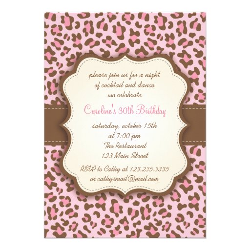 Modern Pink Animal Print Girly Birthday Party Announcements (front side)