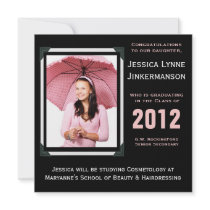 Modern Pink & Black Girl Fashion Grad Invitation