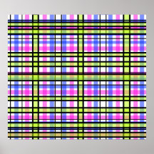 Modern pink blue yellow black plaid posters