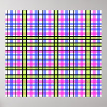Modern pink blue yellow plaid poster