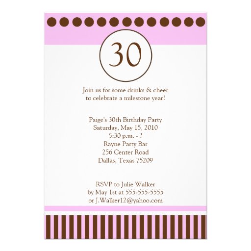 Modern Pink & Brown 5x7 Birthday Invitation (front side)